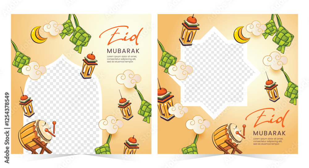 Fototapeta premium Islamic post. Eid Mubarak social media post