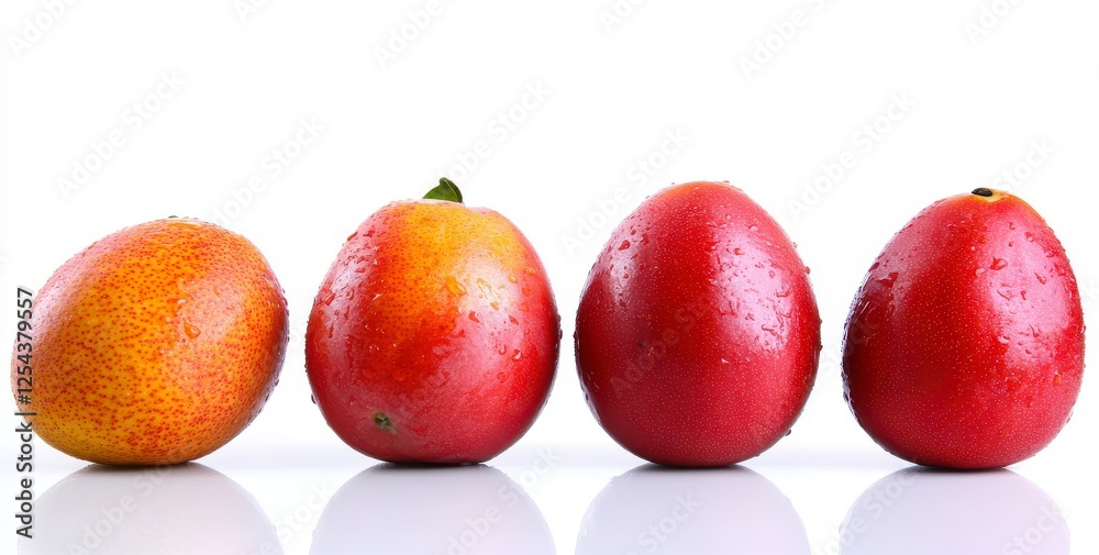 Fototapeta premium Four Ripe Mangoes On White Background