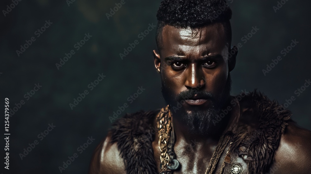 A Powerful Dark Skinned Warrior Posing Intensely A Powerful Dark Skinned Warrior Posing Intensely