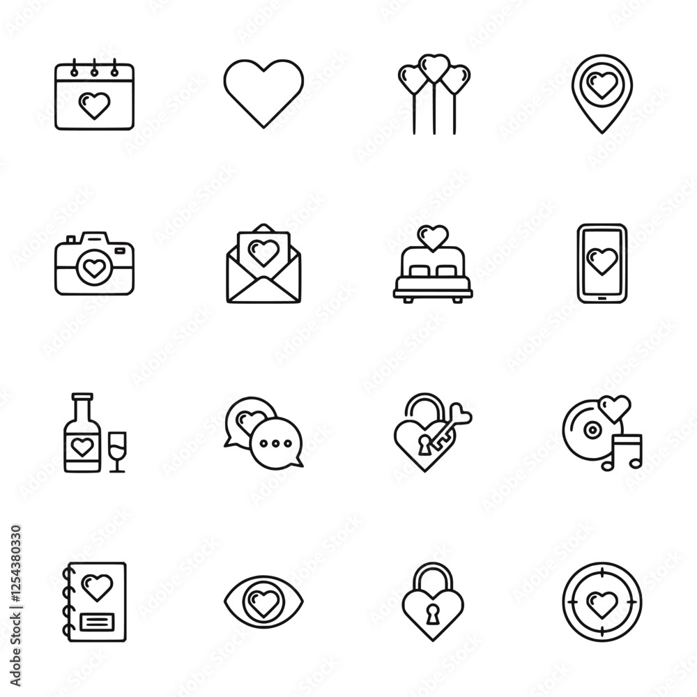 Valentines Day icons set Valentines Day icons set