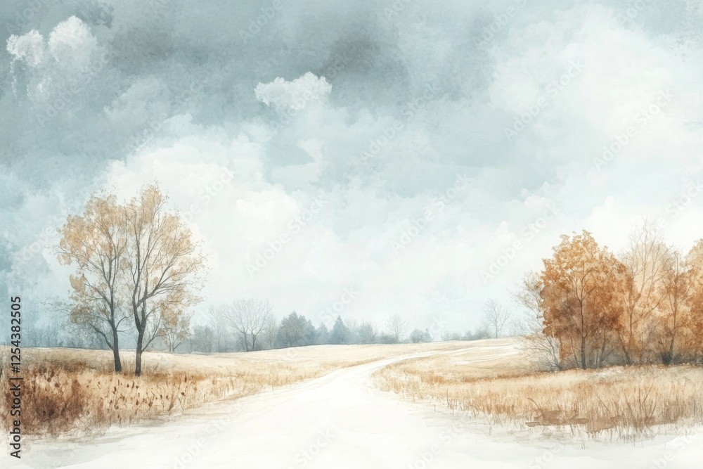 Abstract watercolor painting of a beautiful landscape with street trees Abstract watercolor painting of a beautiful landscape with street trees