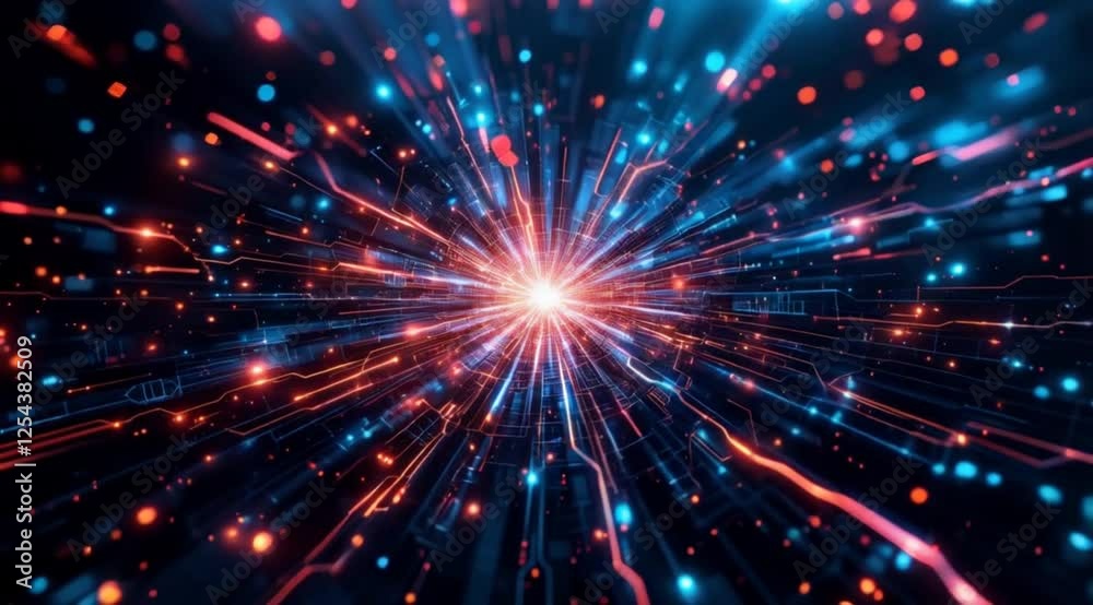 Abstract digital data burst, glowing lines, technology background, website header