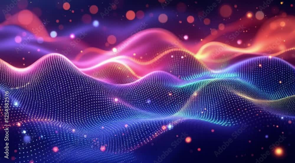 Abstract colorful waves, glowing particles, dark background, digital art, website header Abstract colorful waves, glowing particles, dark background, digital art, website header