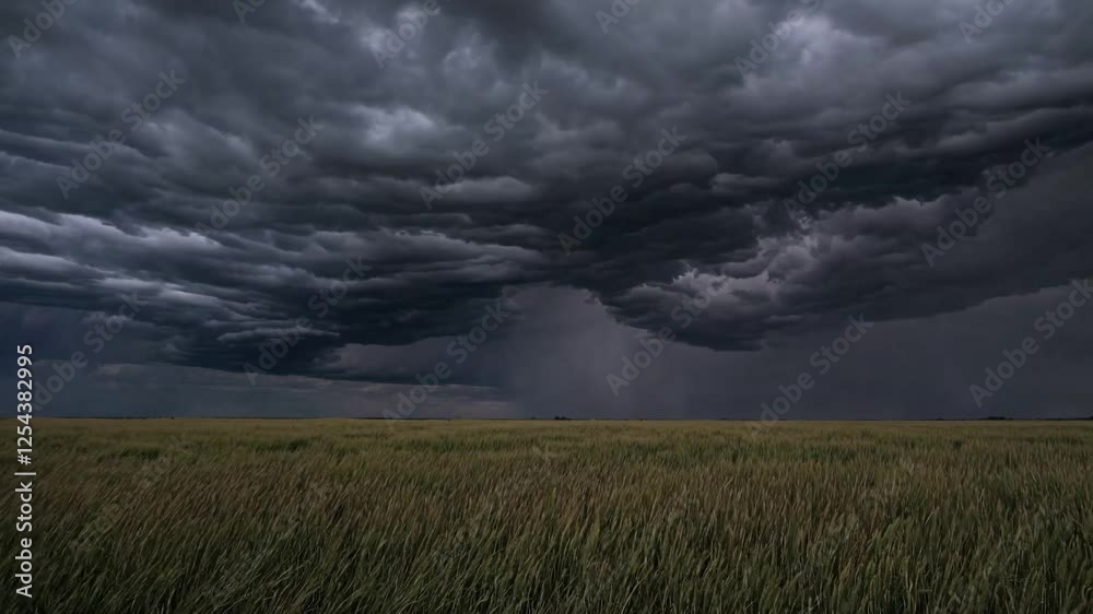 Dramatic Lightning Strike over a Vast, Rolling Wheat Field under a Dark, Stormy Sky Dramatic Lightning Strike over a Vast, Rolling Wheat Field under a Dark, Stormy Sky