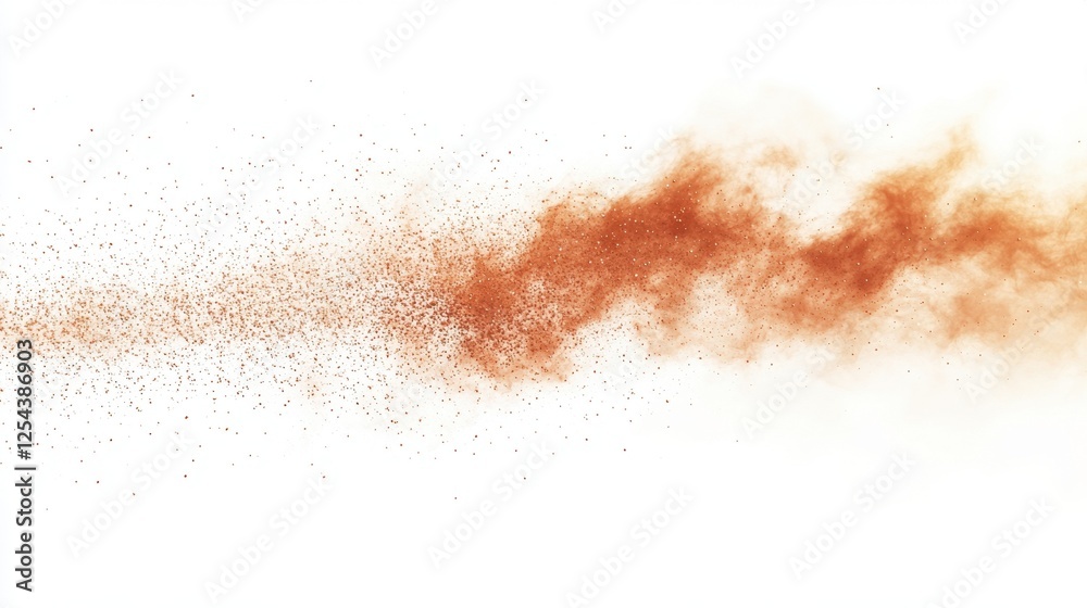 A high-energy dust cloud expansion, where individual particles can be seen flying outward in a realistic and natural pattern, perfectly isolated on a white background. A high-energy dust cloud expansion, where individual particles can be seen flying outward in a realistic and natural pattern, perfectly isolated on a white background.