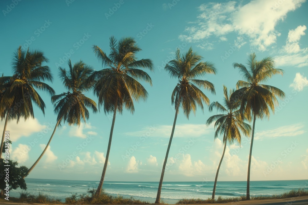 Tropical beach with palm trees and ocean. Tropical beach with palm trees and ocean.