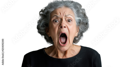 Shocked senior woman screaming with transparent background