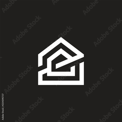 letters ze simple emblem overlap house logo vector