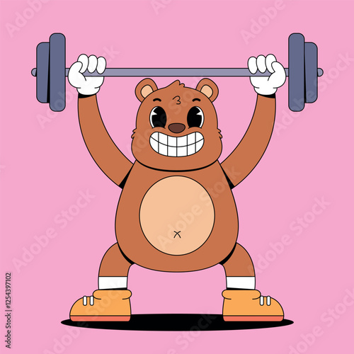 Cartoon bear weightlifting