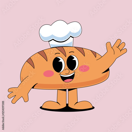 Cute bread with chef hat cartoon