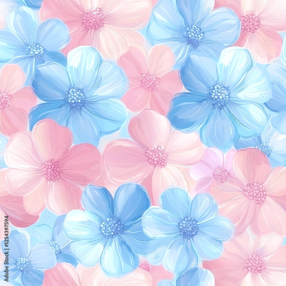 A blue and pink flower pattern with a blue flower in the middle A blue and pink flower pattern with a blue flower in the middle