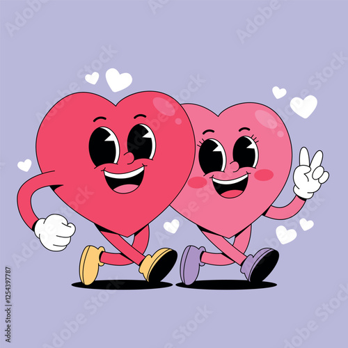 Cartoon heart couple walking