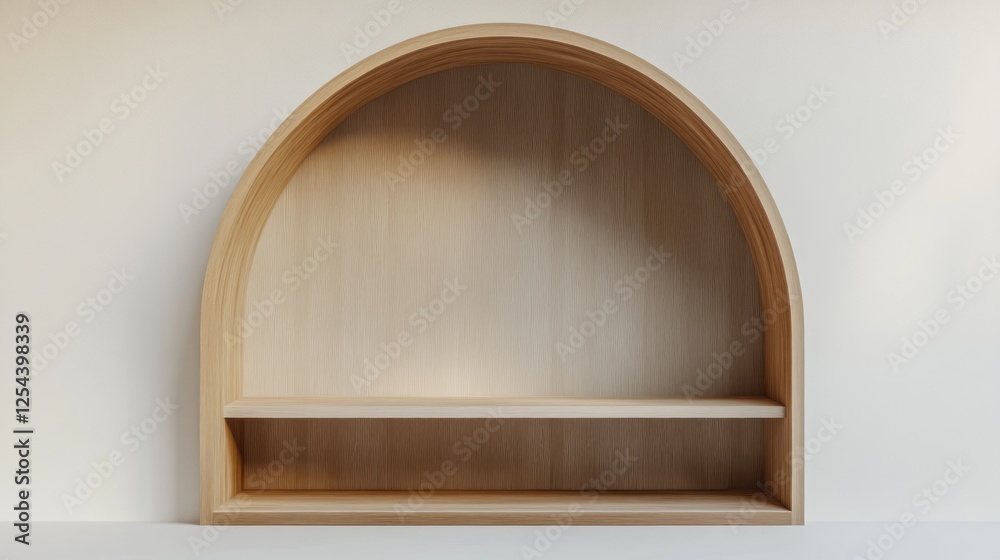 Fototapeta premium Wooden arched shelf against a wall, interior design mockup