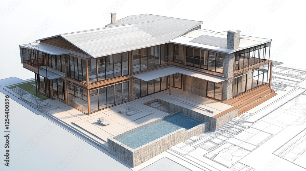Luxury modern home design 3d rendering of a residential area in bird's eye view Luxury modern home design 3d rendering of a residential area in bird's eye view