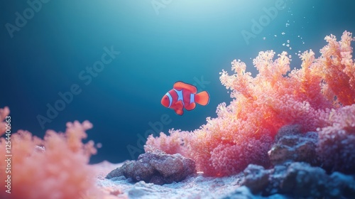 Fototapeta Naklejka Na Ścianę i Meble -  Vibrant coral reef filled with colorful tropical fish swimming among soft corals in a serene underwater environment. Generative AI