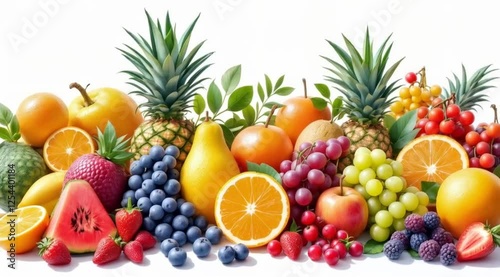 Colorful fruit arrangement, studio shot, white background, healthy eating