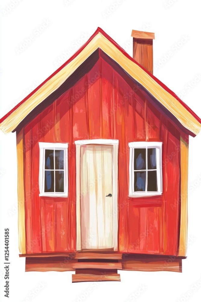 Red Cabin Illustration Isolated On White Red Cabin Illustration Isolated On White