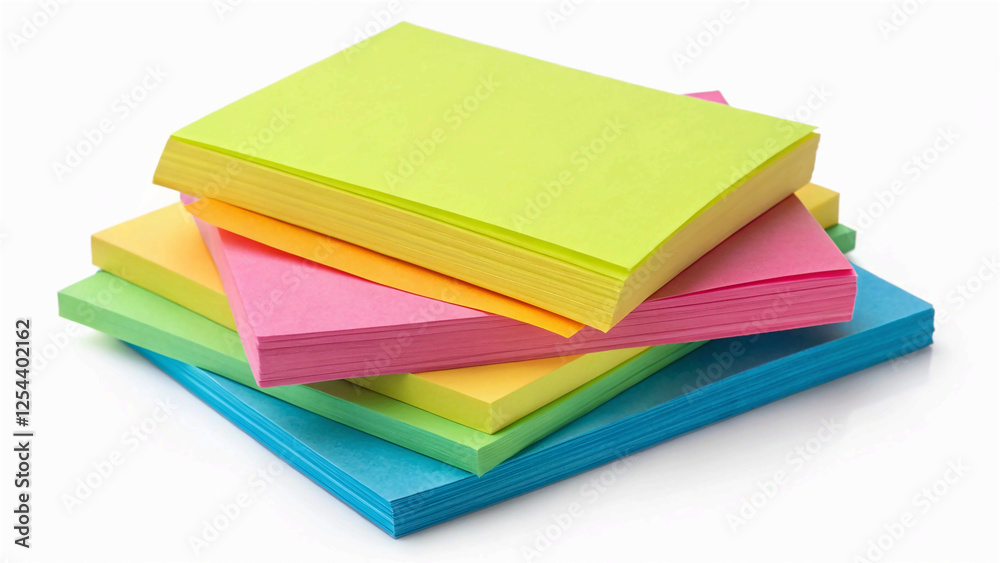 A vibrant stack of sticky notes in various colors including yellow, pink, blue, and green, neatly arranged in a stepped formation A vibrant stack of sticky notes in various colors including yellow, pink, blue, and green, neatly arranged in a stepped formation
