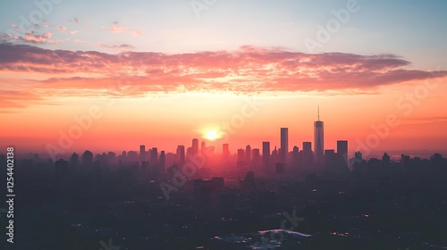 City Skyline Sunset Orange Hues Dramatic View photo