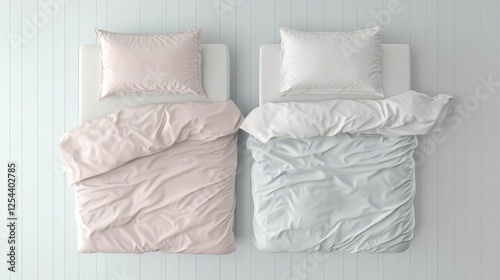 42.A stylish guest room interior featuring a double bed with clean white linens, soft decorative pillows in pastel colors, and minimalistic decor for a serene and comfortable ambiance.