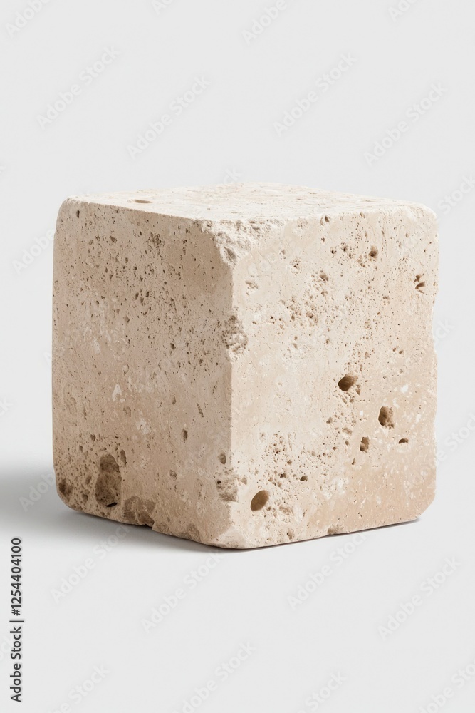 Close-up view of a textured stone cube showcasing natural imperfections and neutral tones Close-up view of a textured stone cube showcasing natural imperfections and neutral tones