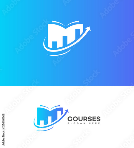Educational Courses Growth Logo Design Book, Graph, Upward Trend