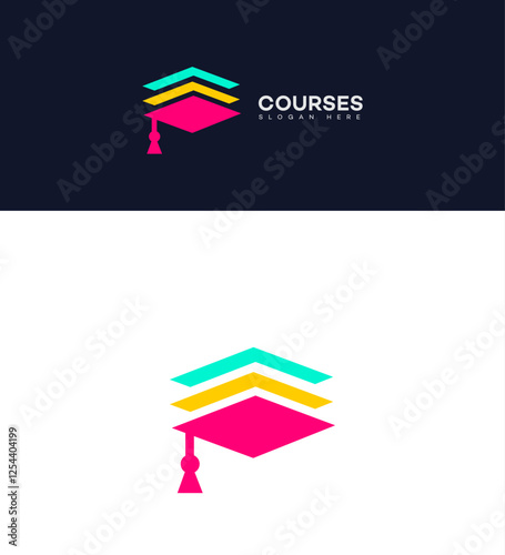 Online Courses Logo Design Education, Graduation, Learning, Elearning, Modern, Abstract, Training