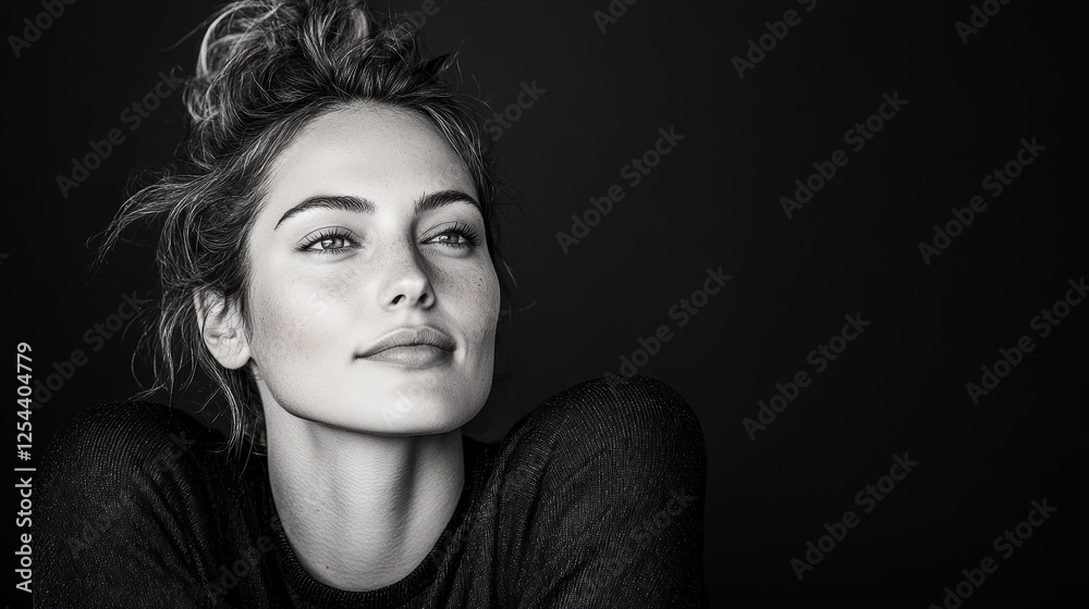 high contrast black and white portrait of young woman with serene expression high contrast black and white portrait of young woman with serene expression