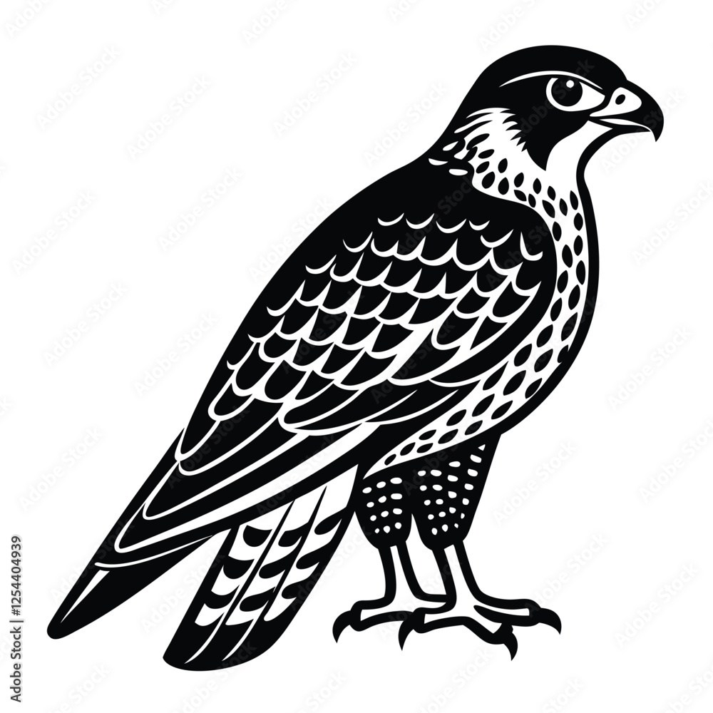 Fototapeta premium Black Silhouette of a Falcon in Detailed Artistic Design on a White Background