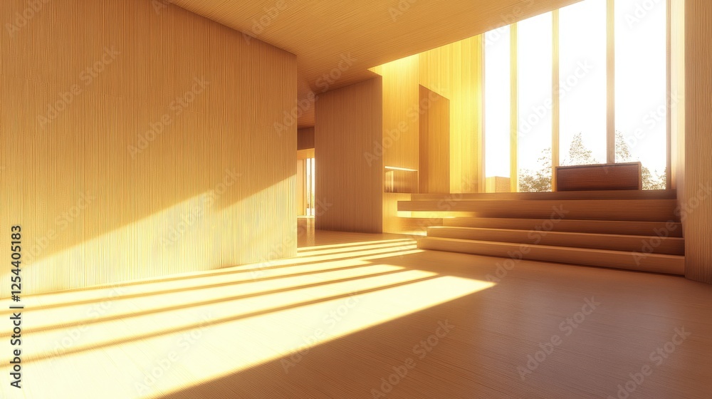 Fototapeta premium A bright and airy minimalist living room with neutral walls, wooden textures, and a perfectly arranged layout.