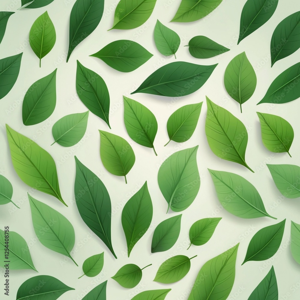 A minimalist isolated background with fresh green leaves scattered on a soft gradient background, creating a clean and eco-friendly design. A minimalist isolated background with fresh green leaves scattered on a soft gradient background, creating a clean and eco-friendly design.