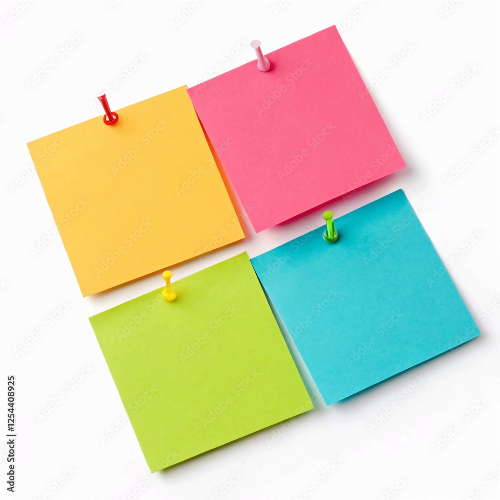 A collection of colorful sticky notes, featuring shades of yellow, pink, blue, and green, stacked in an orderly manner