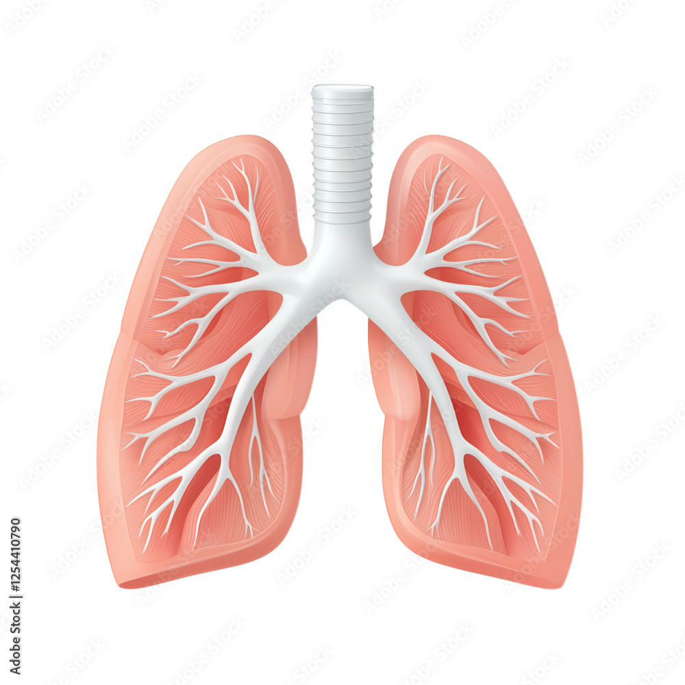 A detailed anatomical model of human lungs showcasing the bronchi and alveoli structures, Transparent Background. A detailed anatomical model of human lungs showcasing the bronchi and alveoli structures, Transparent Background.