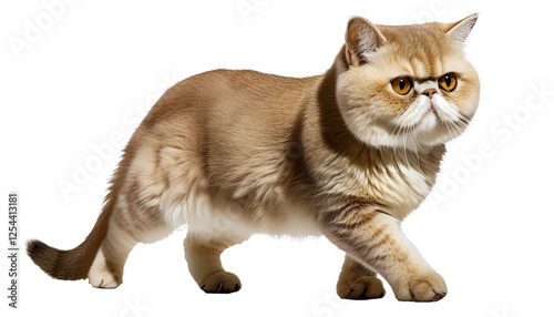 a fat, flat-nosed orange cat walks dashingly photo