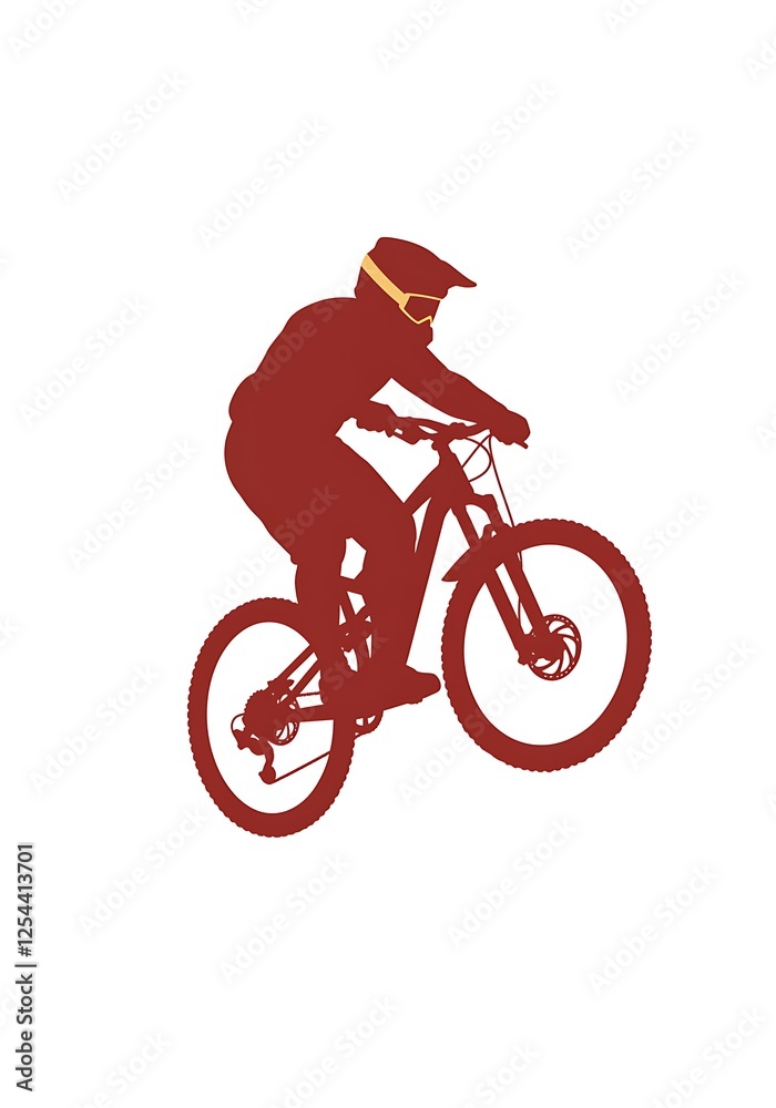 Fototapeta premium Mountain Biker Silhouette Jumping with Protective Gear and Helmet on White