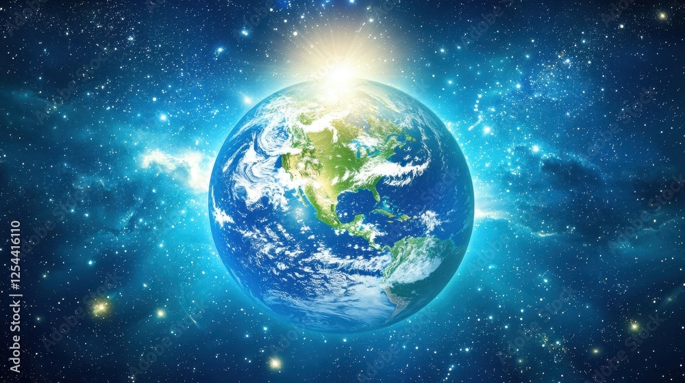 A high-detail glowing Earth in deep space, offering room for text overlays or branding.