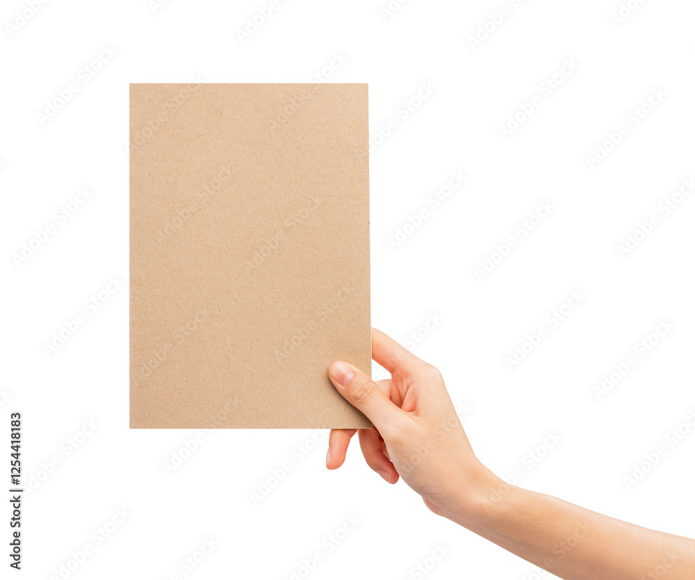 Hand holding blank paper label and mockup for design advertising on isolated white background. Hand holding blank paper label and mockup for design advertising on isolated white background.