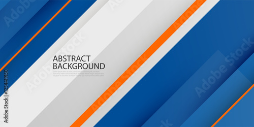 Abstract bright 3D background. Blue and orange overlap shape and lines pattern. Trendy concept on white background. Eps10 vector