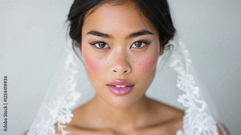 Bridal Portrait: Serene Beauty: A captivating close-up portrait of a bride, her face framed by a delicate lace veil, showcases her radiant beauty and serene composure. Bridal Portrait: Serene Beauty: A captivating close-up portrait of a bride, her face framed by a delicate lace veil, showcases her radiant beauty and serene composure.