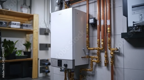 Modern Tankless Water Heater Installed in Basement with Copper Pipes and Contemporary Design for Efficient Hot Water Solutions