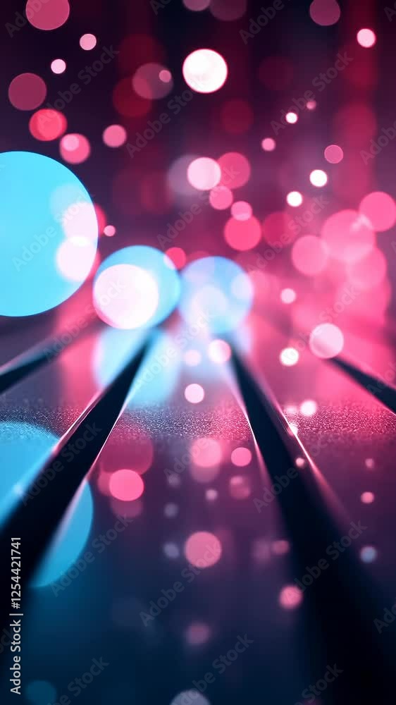 Pink and blue bokeh lights on dark surface, abstract background, design element