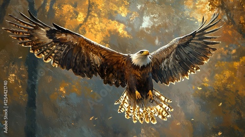 Majestic Eagle Soaring Through Autumn Woods