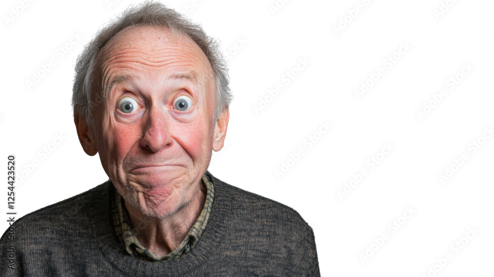 Elderly man expressing surprise on transparent background Elderly man expressing surprise on transparent background
