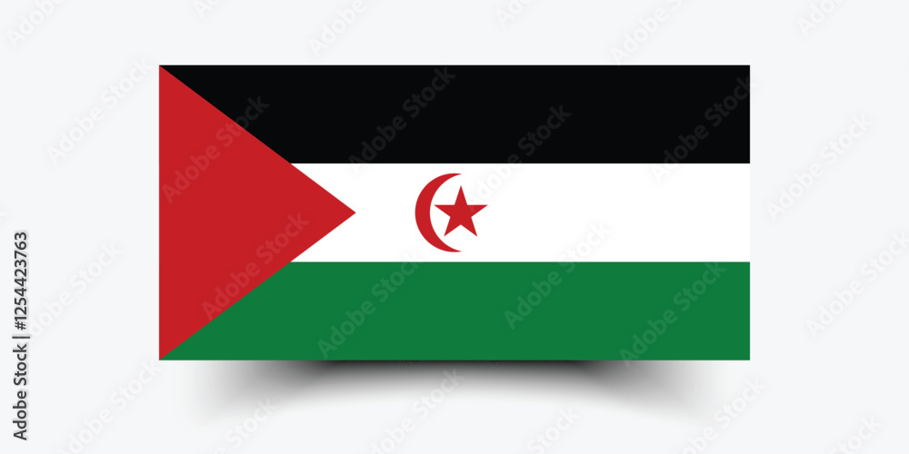 Sahrawi Arab Democratic Republic flag. The official ratio. Flag icon. Standard color. Standard size. A rectangular flag. Computer illustration. Digital illustration. Vector illustration.