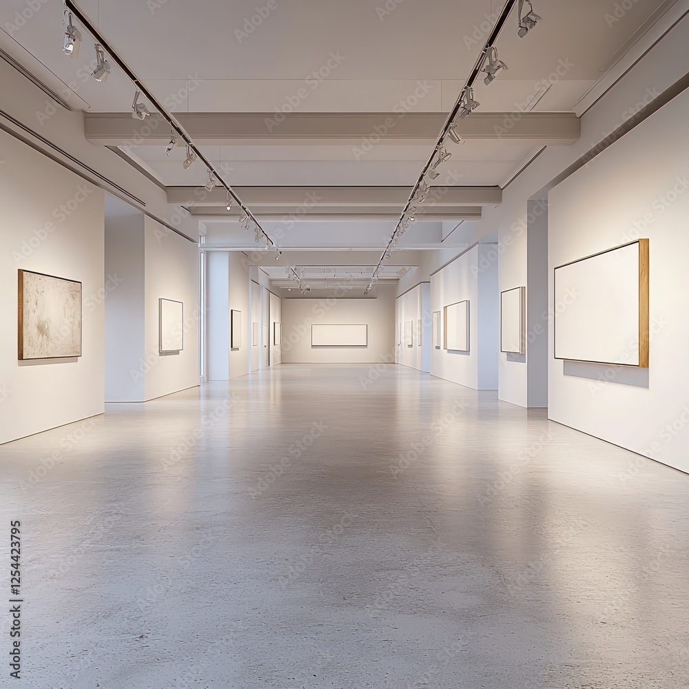 3D-rendered gallery space with soft lighting and blank sections, perfect for showcasing elegant art or products. 3D-rendered gallery space with soft lighting and blank sections, perfect for showcasing elegant art or products.