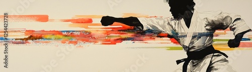 Dynamic martial artist in action, showcasing powerful technique.