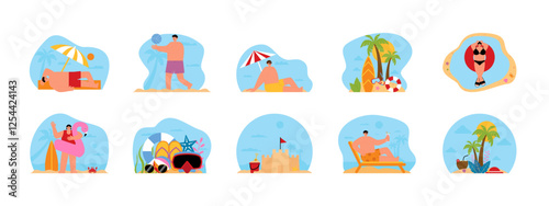 Beach set illustration. Flat vector illustration concept.