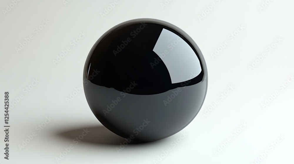 Glossy black sphere on a smooth surface, reflecting light, with a minimalistic background Glossy black sphere on a smooth surface, reflecting light, with a minimalistic background