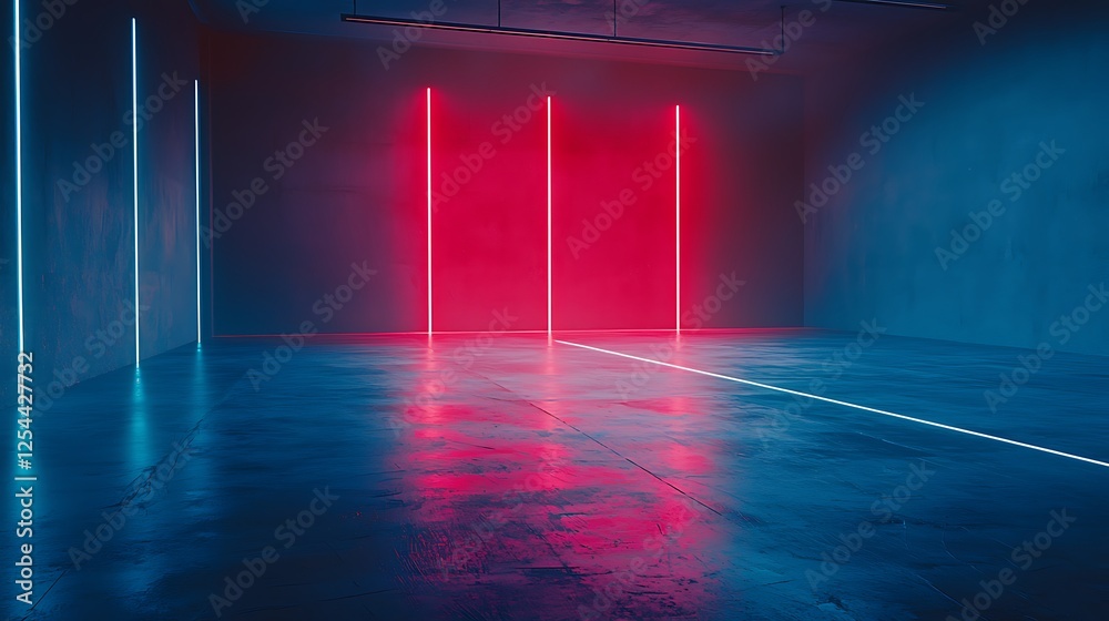 Naklejka premium Neon light art installation in a dark room; background textures; for design or gaming.
