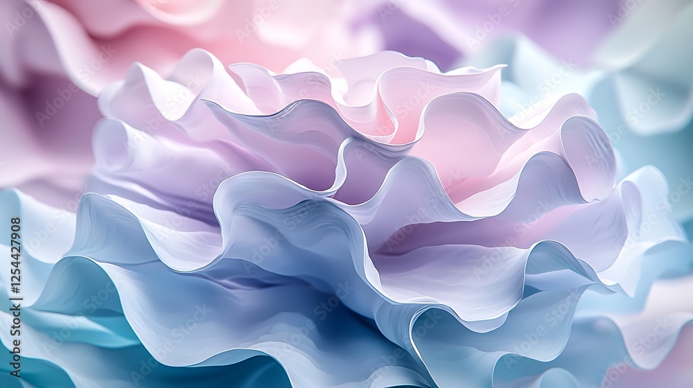 Obraz premium Pastel fabric texture, ruffled design, close-up view, soft background, ideal for textile design.